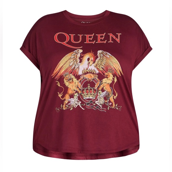 #1416 - QUEEN Official Merch Graphic Band Tee Burgundy Red Rolled Short Sleeve - Picture 1 of 10